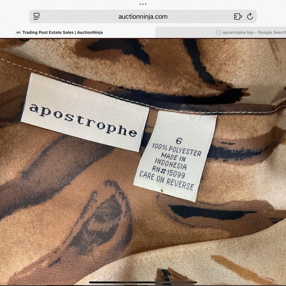 Apostrophe Brown Semi Sheer Animal Print Blouse Size 6 - Picture 5 of 5
